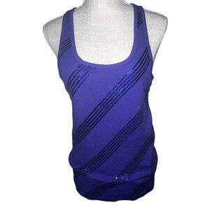 Glo Womens Purple Racerback Tank Top With Sequined Stripes XL